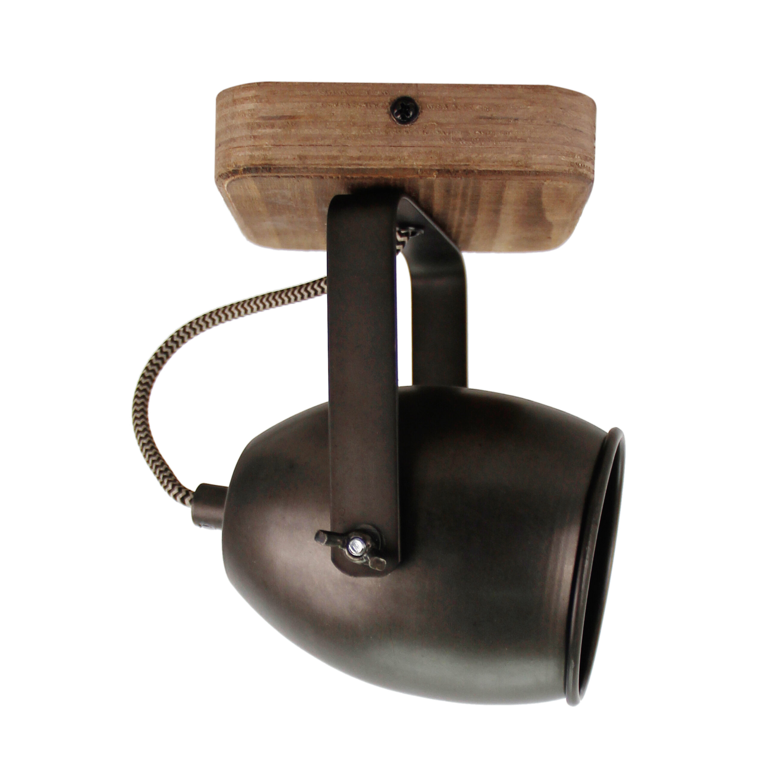 Dolce spot - 1 lichts - zwart black steel met vintage hout
