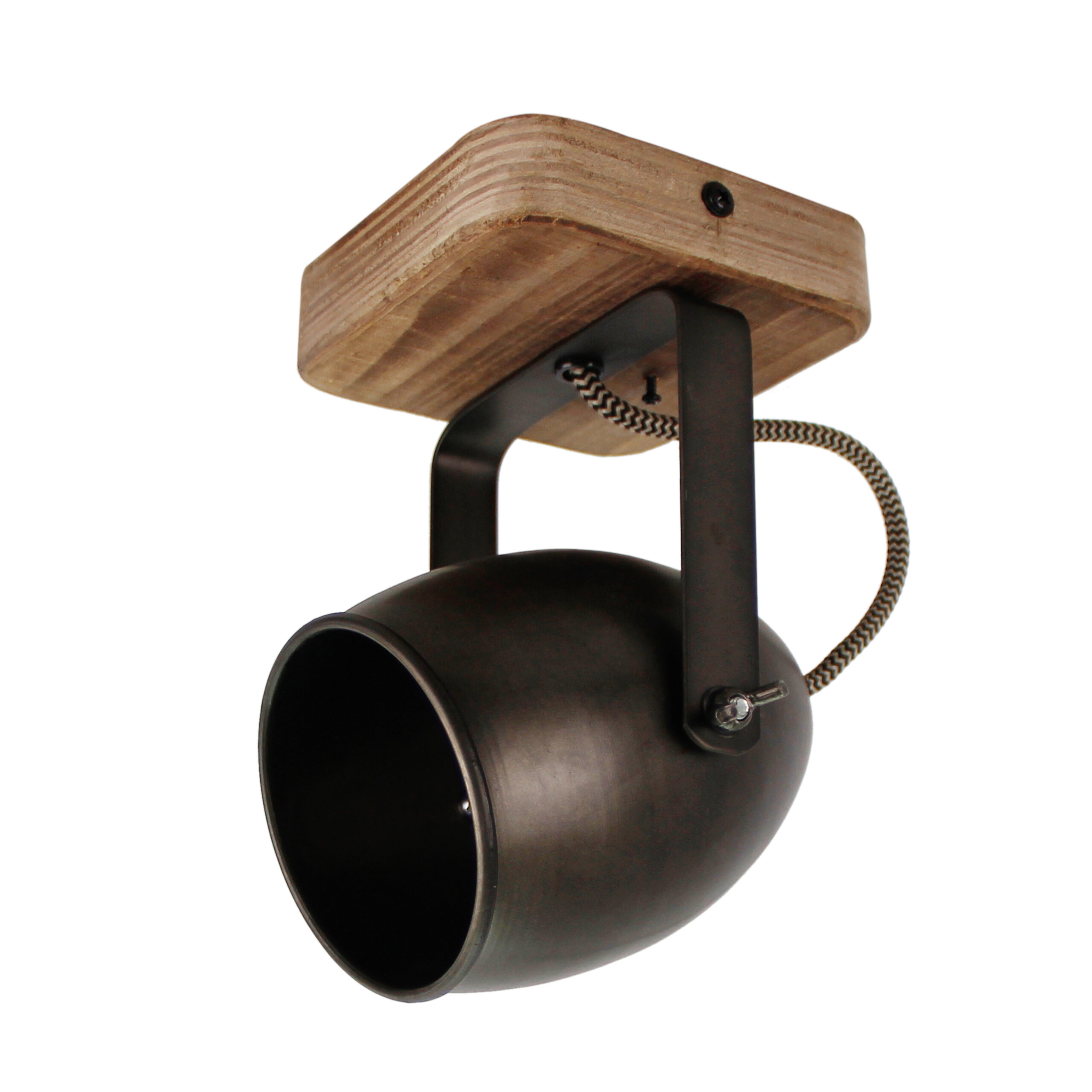 Dolce spot - 1 lichts - zwart black steel met vintage hout
