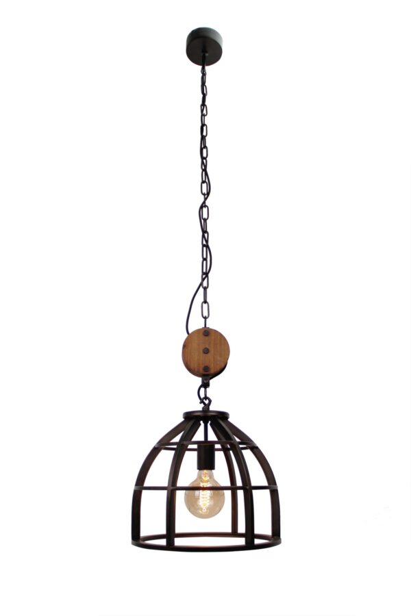 Aperto hanglamp - 1 lichts - 34 cm - zwart black steel met vintage wood