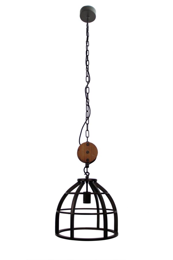 Aperto hanglamp - 1 lichts - 34 cm - zwart black steel met vintage wood