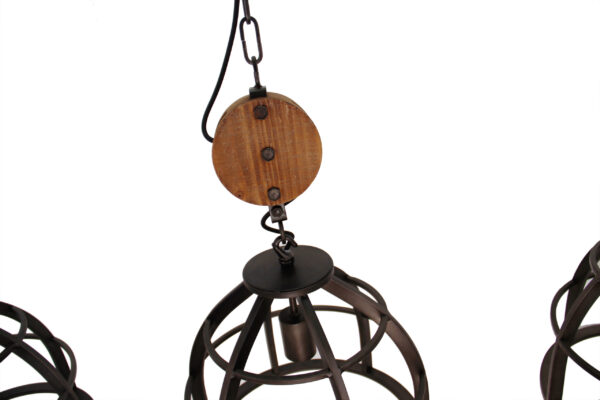 Aperto hanglamp - 3 lichts - 34 cm - zwart black steel met vintage wood