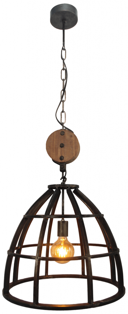 Aperto hanglamp - 1 lichts - 47 cm - zwart black steel met vintage wood
