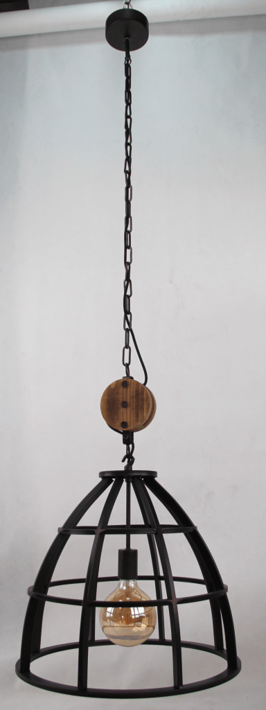 Aperto hanglamp - 1 lichts - 47 cm - zwart black steel met vintage wood