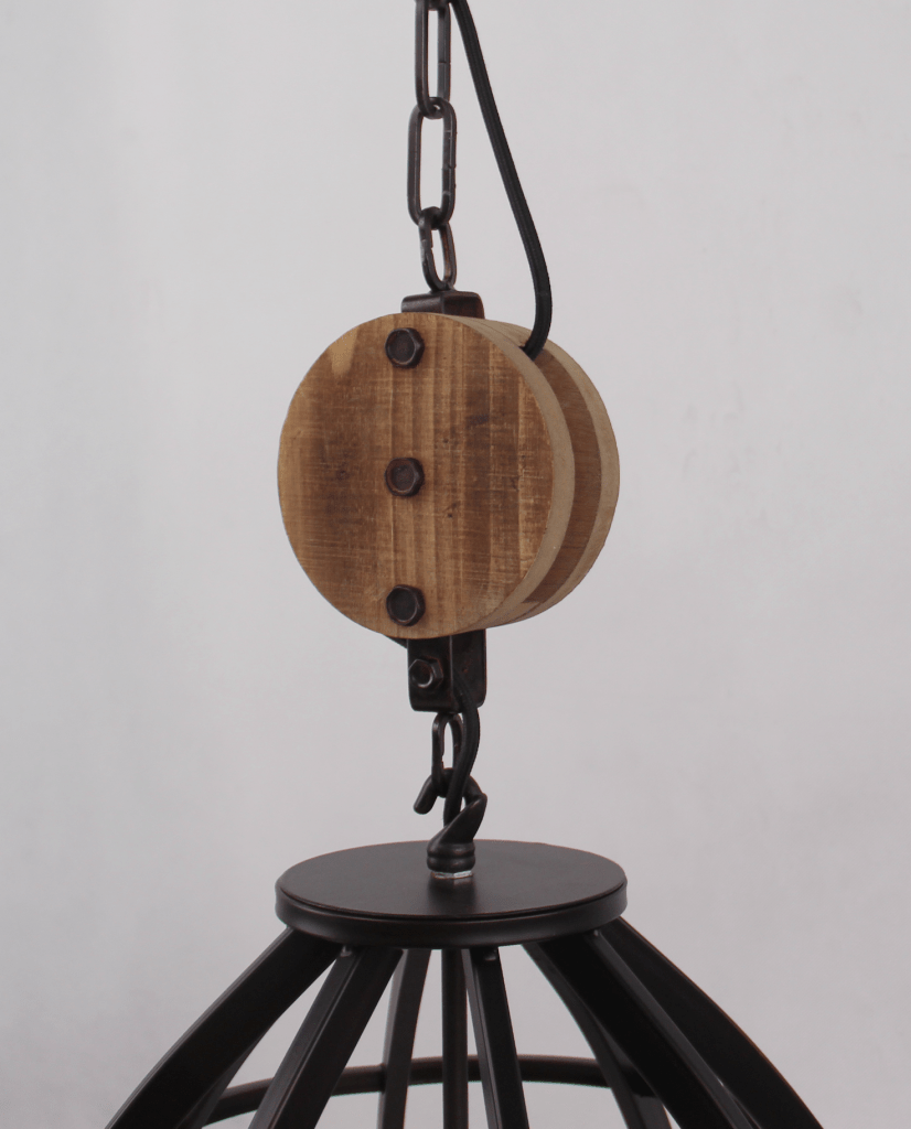 Aperto hanglamp - 1 lichts - 60 cm - zwart black steel met vintage wood