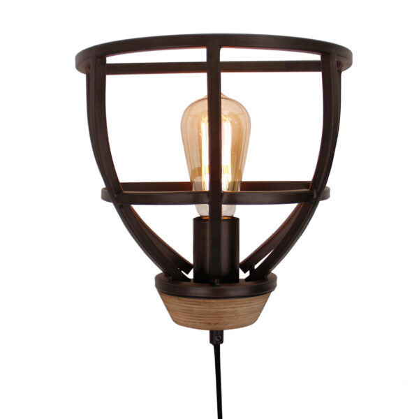 Aperto wandlamp - 25 cm - zwart black steel met vintage wood