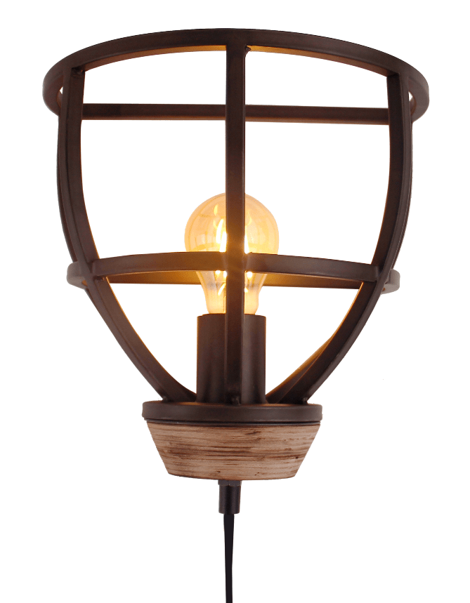 Aperto wandlamp - 25 cm - zwart black steel met vintage wood