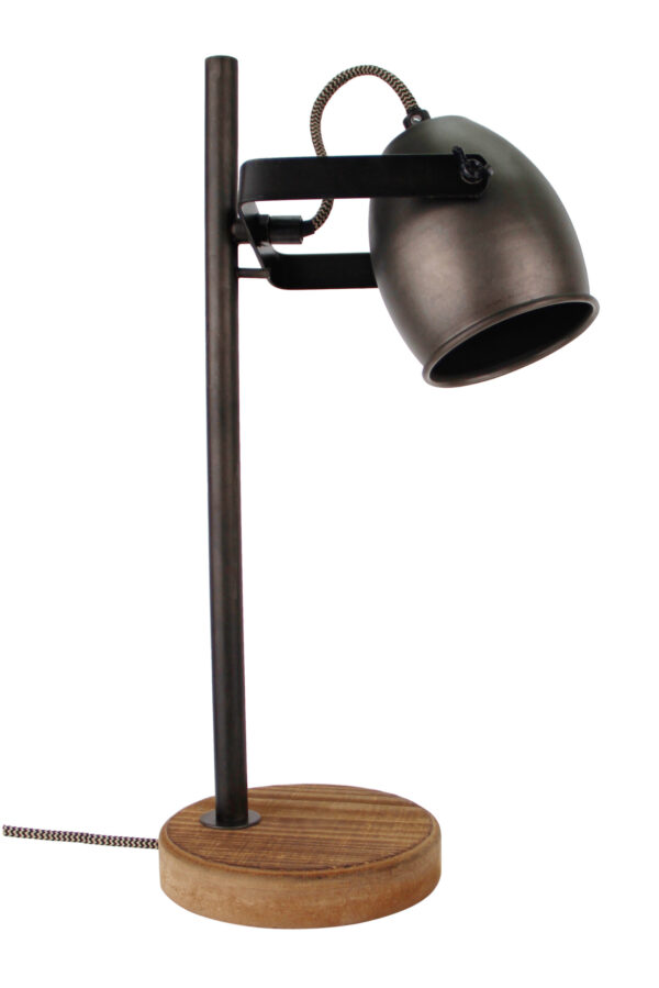 Dolce tafellamp - 1 lichts - zwart black steel met vintage hout