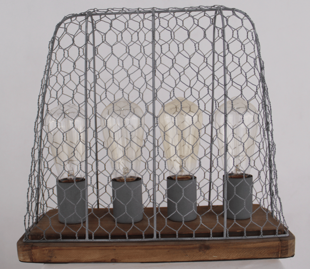 Quattro tafellamp - 4 lichts - beton met vintage wood