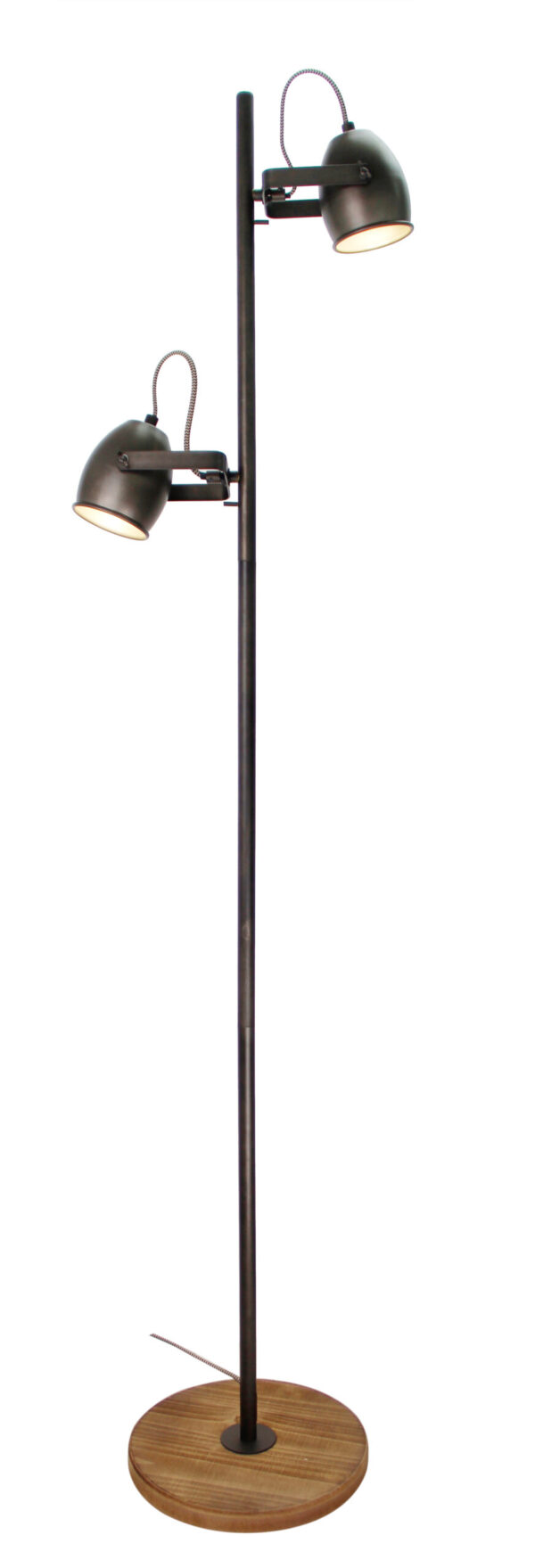 Dolce staande lamp - 2 lichts - zwart black steel met vintage hout