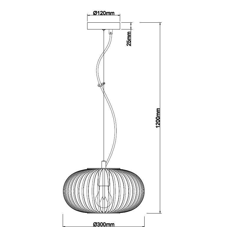 Hanglamp Chericoni Curvato, zwart, Ø 30 cm, 1 lichtpunt, E27 fitting. Modern design voor sfeervolle interieurverlichting.