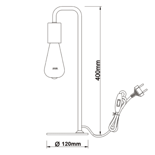 Size drawing Tafellamp Chericoni Basic, zwart, 1 lichtpunt, E27 fitting. Stijlvol hotel chique design voor interieurverlichting.