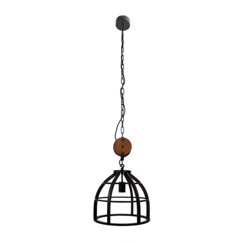 Chericoni Aperto hanglamp, Ø34 cm, zwart met hout, 1 lichts, E27 fitting, voor warm en modern licht.