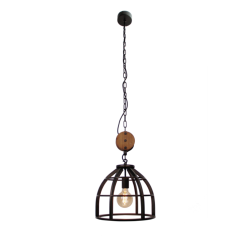 Zwarte Chericoni Aperto hanglamp met houten detail, Ø34 cm, E27 fitting, combineert stijl en functionaliteit.