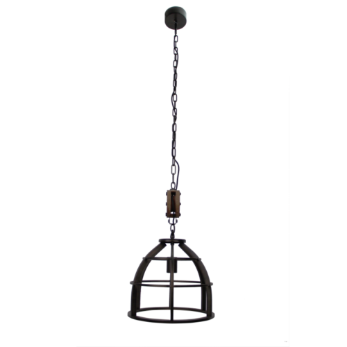 Moderne Chericoni Aperto hanglamp, zwart design met houtaccent, Ø34 cm, 1 lichts, E27 fitting.