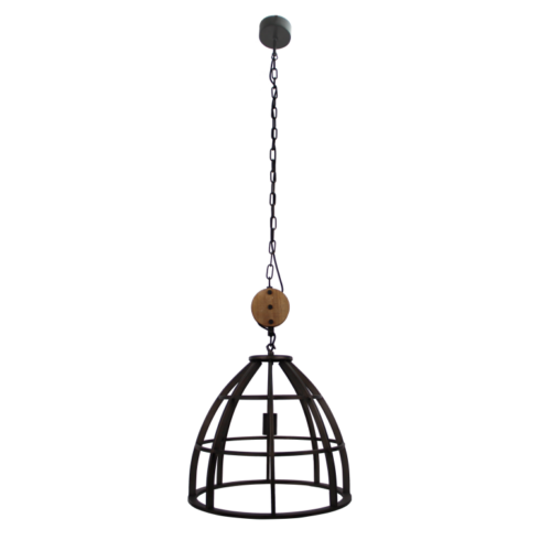 Moderne Chericoni Aperto hanglamp, zwart met hout, 1 lichts, Ø47 cm, E27 fitting.