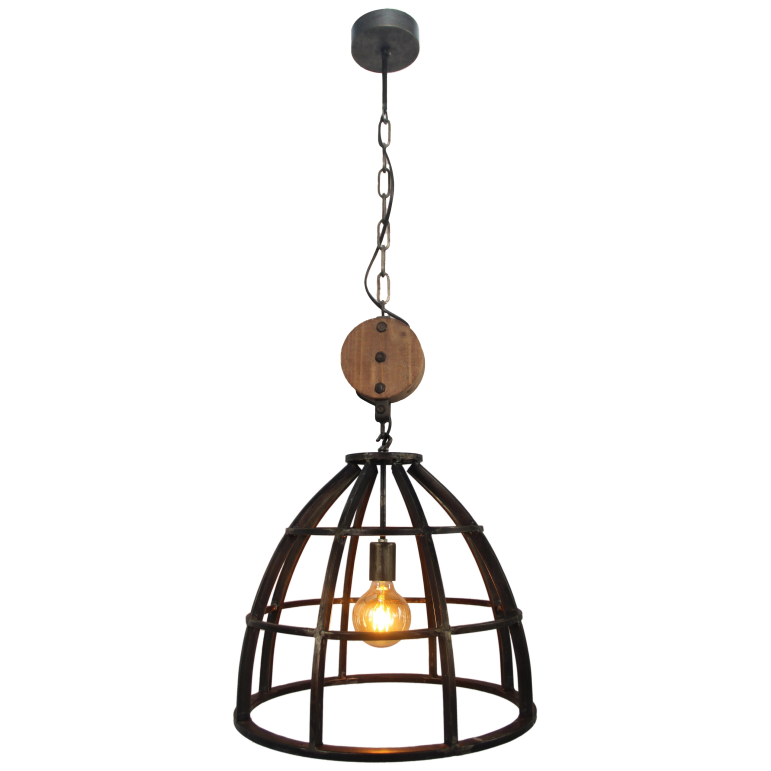 Chericoni Aperto hanglamp, 1 lichts, zwart en hout design, Ø47 cm, geschikt voor eigentijdse ruimtes.