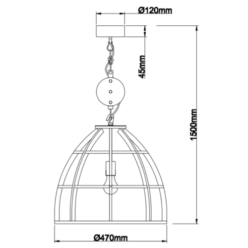 Elegante Chericoni Aperto hanglamp, Ø47 cm, 1 lichts, zwart met hout, perfect voor een modern interieur.