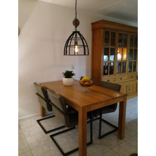 Stijlvolle Chericoni Aperto hanglamp, zwart design met houtaccent, Ø47 cm, E27 fitting.