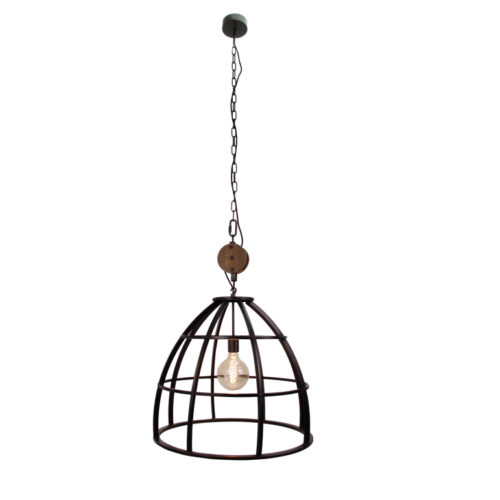 Zwarte Chericoni Aperto hanglamp met houten detail, Ø60 cm, E27 fitting, groot en elegant.