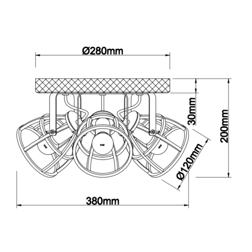 Zwarte Chericoni Aperto plafondspot, 3 lichts, Ø12 cm, E14 fitting, biedt functionele en decoratieve verlichting.