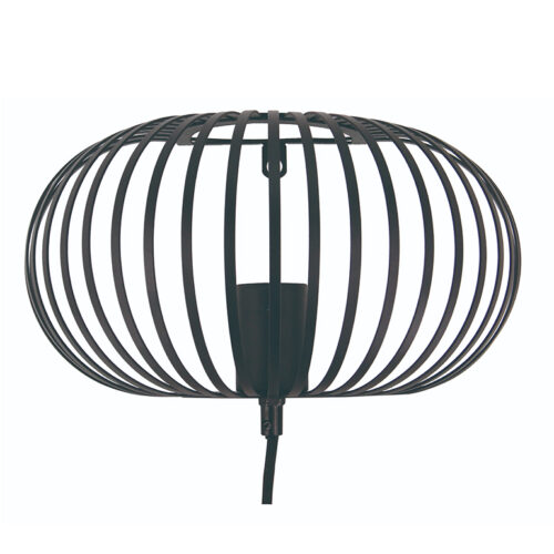 Industriële wandlamp Curvato (Ø30 cm) van zwart metaal. Een echte blikvanger met robuuste uitstraling en warme lichtverspreiding.