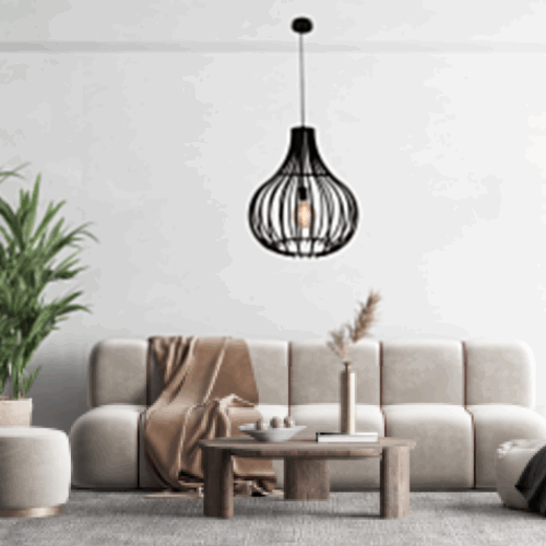 Grote Goccia hanglamp in zwart Ø50 cm. Eén-lichts en industrieel van stijl, met ruimte voor jouw favoriete E27 lichtbron.