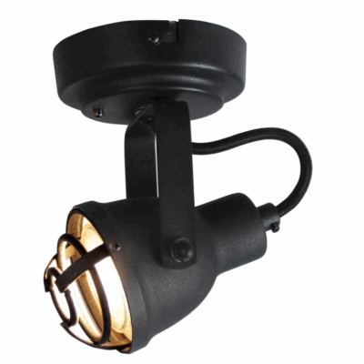 Strakke zwarte plafondspot Ø7 cm met GU10 fitting. Perfect voor moderne en industriële interieurs.