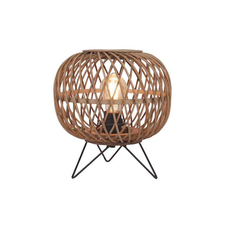 Natuurlijke charme: de Nature Diagonaal tafellamp van bamboe (Ø25 cm) brengt warmte en sfeer in elk interieur.