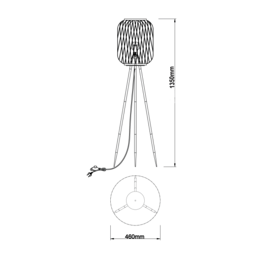 Unieke Chericoni Nature Diagonaal Vloerlamp, Ø32 cm, E27 fitting, met bamboe design.