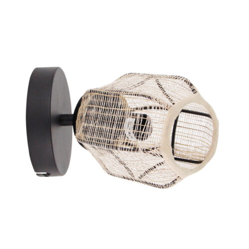 Duurzame 1-lichts plafondspot van bamboe en jute. Met E14 fitting en Ø11 cm.