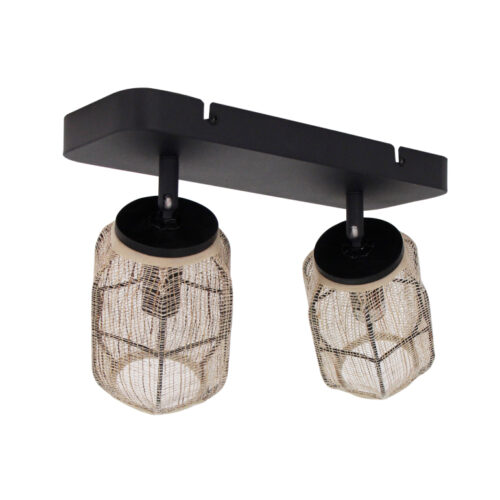 Chericoni plafondspot met 2 E14 fittingen. Natuurlijke materialen, Ø11 cm, ideaal voor Japandi stijl.