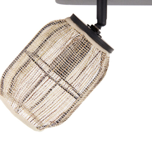 Plafondspot van bamboe en jute in Japandi stijl. 3-lichts, Ø11 cm, met E14 fittingen. Natuurlijke look en sfeervol licht.