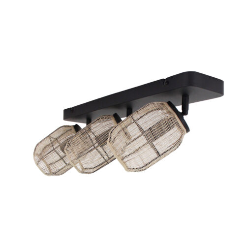 3-lichts Nature Jute plafondspot van Chericoni. Natuurlijke materialen en E14 fitting in Ø11 cm design. Japandi stijl.