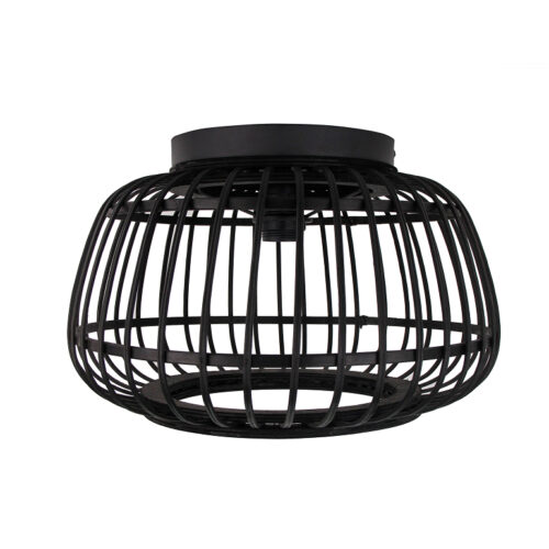 Grote zwarte plafondlamp van Chericoni met houten afwerking – gemonteerd aan plafond