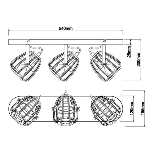 zijde van de Nature Trapeze 3-lichts plafondlamp met E14 fittingen