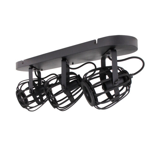 Chericoni Nature Trapeze plafondspot – 3-lichts met zwarte kapjes en houtaccent