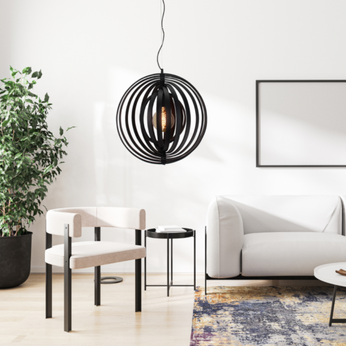 Moderne zwarte Chericoni Ring Hanglamp Ø 50 cm, 1 lichts, gemaakt van hoogwaardig ijzer en metaal, perfect voor het verlichten van je woonkamer of eethoek