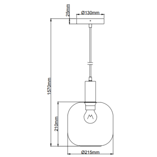 Hanglamp Chericoni Specchio Ø 21 cm, 1 lichts, met E27 fitting en een verfijnd glazen ontwerp sizedrawing.