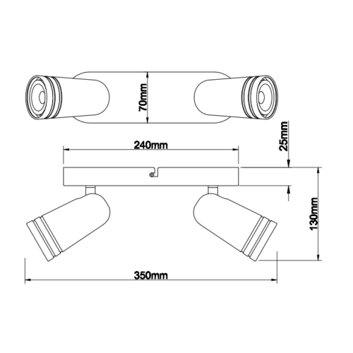 Zwarte Chericoni Spero plafondspot met 2 lichtbronnen. Strak design, Ø6 cm en GU10 fitting. Perfect voor moderne ruimtes.