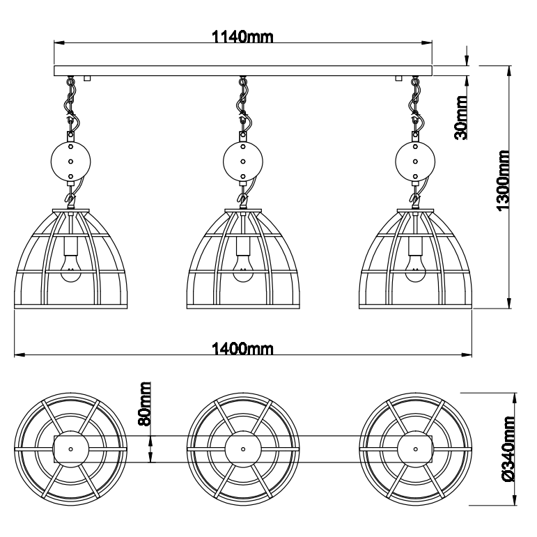 Chericoni Aperto hanglamp met 3 lichtpunten, Ø34 cm, E27 fitting, zwart design, ideaal voor een moderne en stijlvolle inrichting.