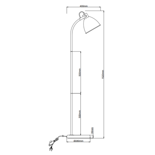 Zwarte Chericoni Koen vloerlamp, 152 cm, met E27 fitting, biedt een elegant en functioneel verlichtingsontwerp.