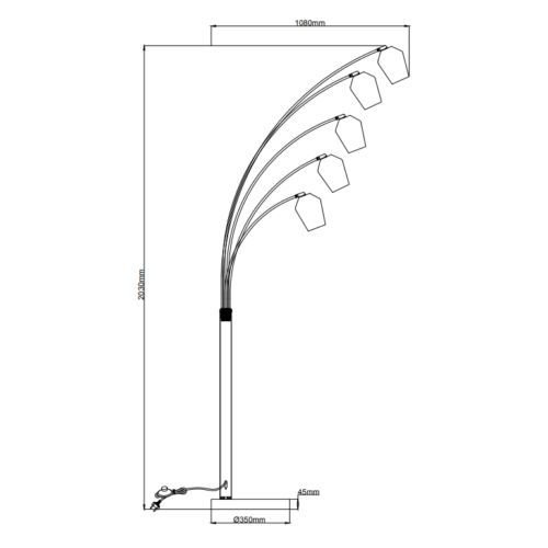 Zwarte Chericoni Tavola vloerlamp, 5 lichts met E27 fitting, perfect voor sfeervolle verlichting in grotere ruimtes.