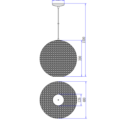 Zwarte Chericoni Rolo hanglamp, Ø40 cm, met E27 fitting, perfect voor stijlvolle verlichting in grote ruimtes.