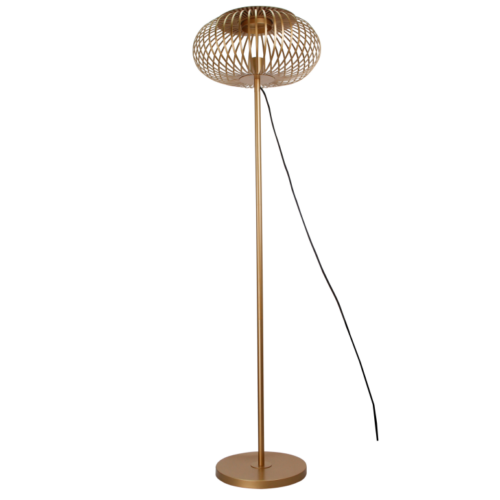 De Curvato vloerlamp (Ø 40 cm) in goud is stijlvol en veelzijdig. Verstelbare hoogte en optioneel opzetstuk. Creëer jouw perfecte sfeer!