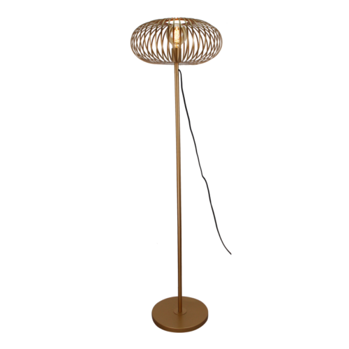 Moderne goudkleurige Curvato vloerlamp (Ø 40 cm). Verstelbare hoogte en een multifunctioneel design. Maak jouw interieur compleet!