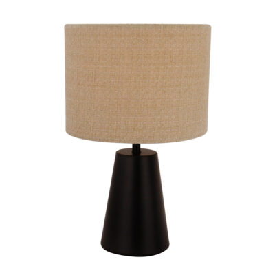 Design tafellamp met E27-fitting en structuurkap – warm en elegant.