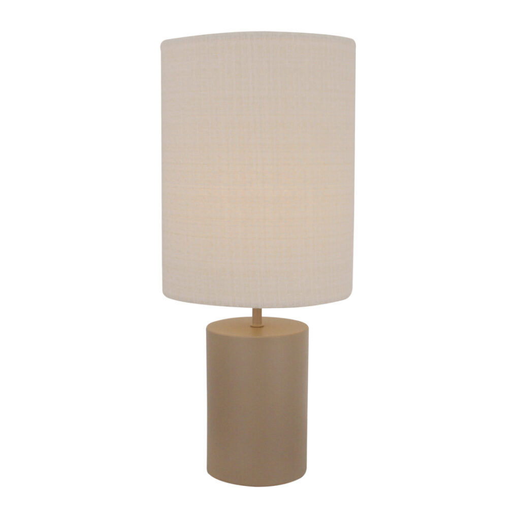 Lagos tafellamp in zwart of taupe, van Chericoni. Compacte maat (Ø18 cm, 43 cm hoog), geschikt voor sfeerverlichting in woon- of werkkamer.