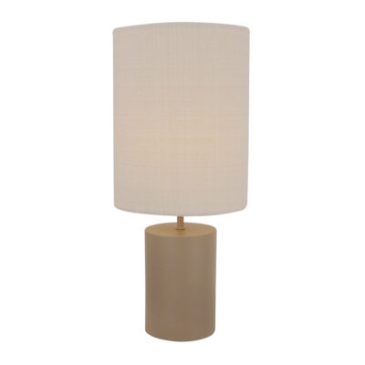 Lagos tafellamp in zwart of taupe, van Chericoni. Compacte maat (Ø18 cm, 43 cm hoog), geschikt voor sfeerverlichting in woon- of werkkamer.