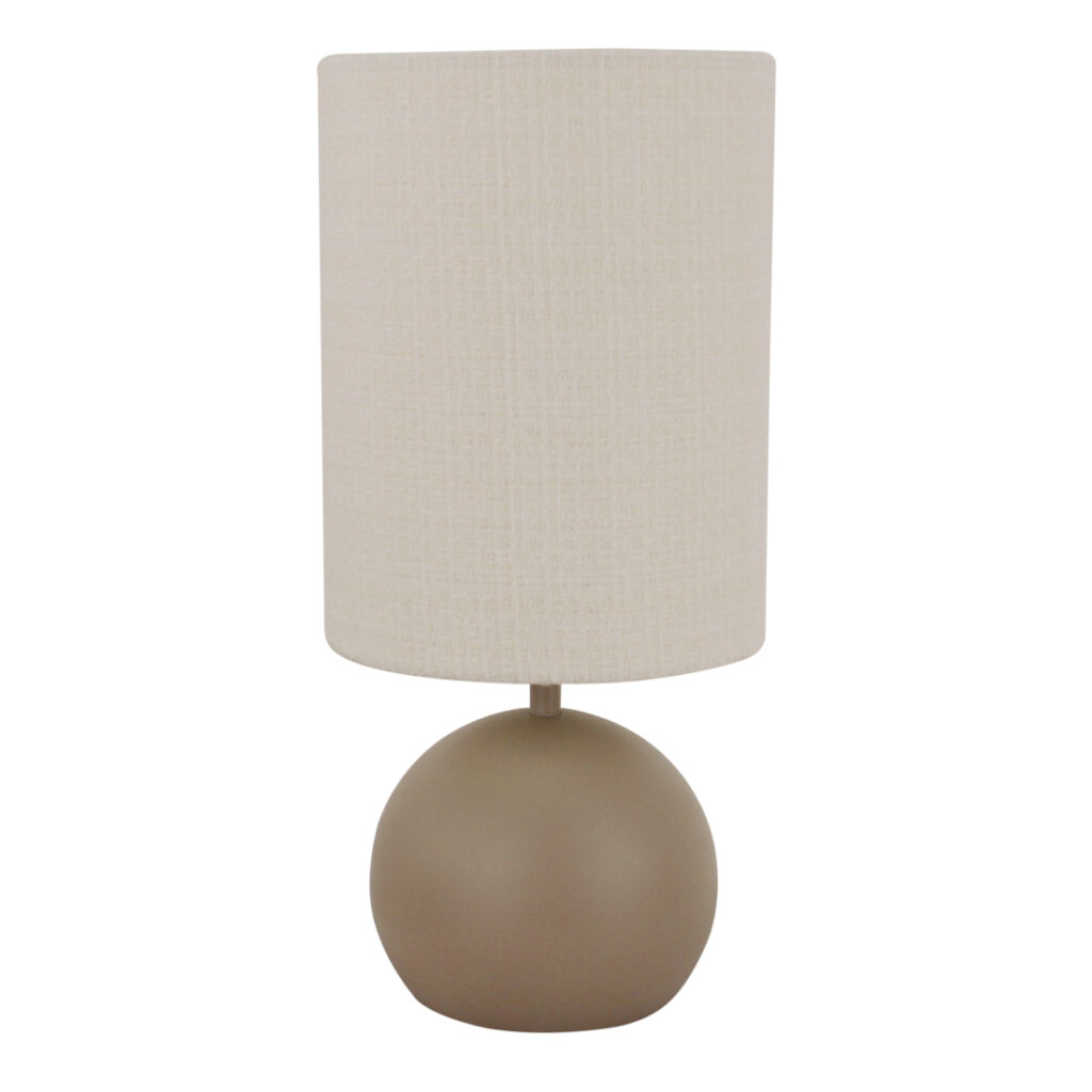 Porto tafellamp in minimalistisch design – compacte vorm, sfeervol in taupe.