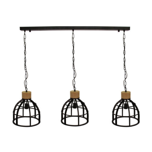 Chericoni Aperto – 3-lichts hanglamp – Ø34 cm – zwart met houten details